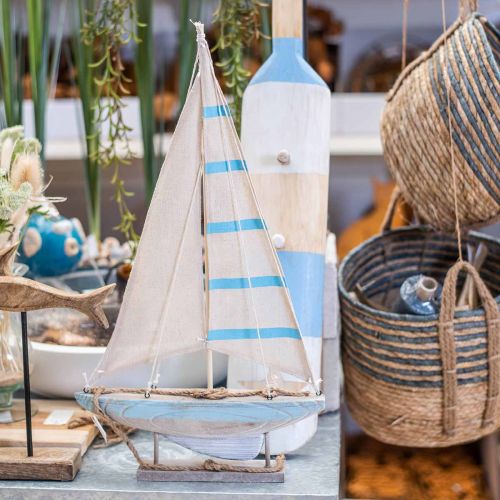 Floristik24 Deco zeilboot hout blauw-wit maritiem tafeldecoratie H54.5cm