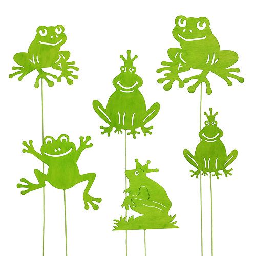 Floristik24 Decoratieve stokjes kikker groen 7cm - 10cm 12st
