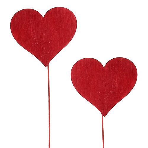 Floristik24 Decoratie plug hartvorm rood 5.5cm L28cm 24st