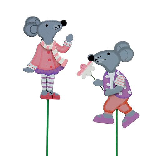 Floristik24 Decoratieve plugmuis met bloem 8,5 cm 14 stks