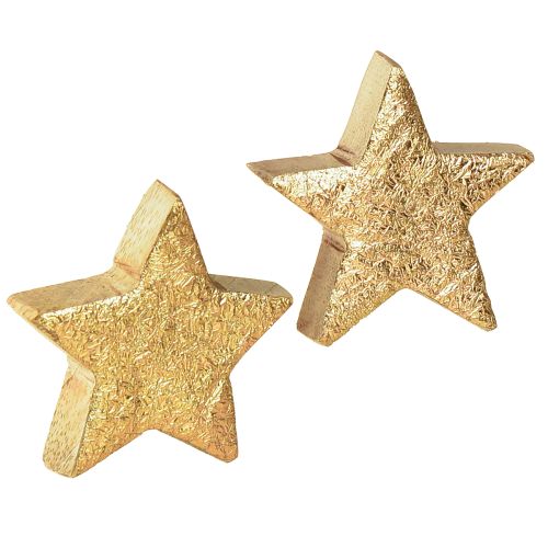 Decoratieve sterren houten sterren goud natuurlijk mangohout Ø5cm 12 stuks