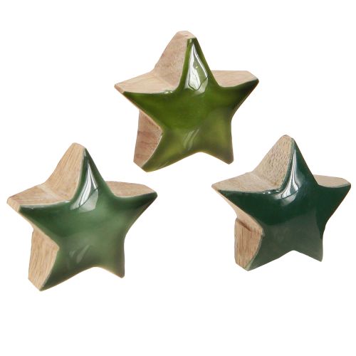 Decoratieve sterren houten sterren groene strooidecoratie 3cm 9 stuks