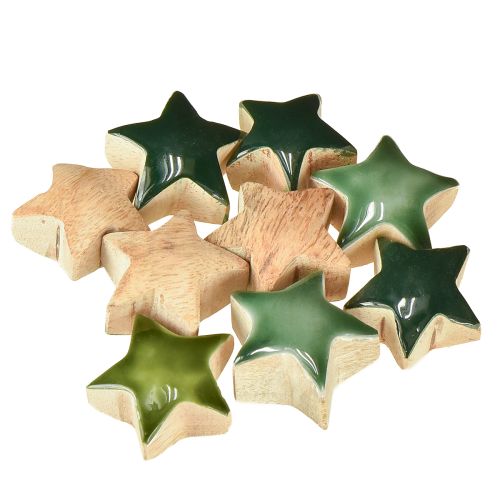 Artikel Decoratieve sterren houten sterren groene strooidecoratie 3cm 9 stuks