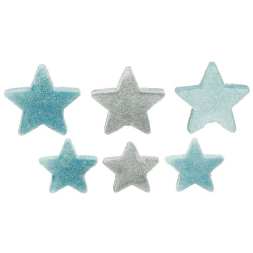 Decoratieve sterren flocked scatter decoratie blauw Ø4/5cm 40 stuks