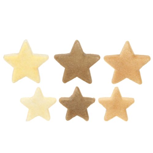 Decoratieve sterren flocked scatter decoratie geelbruin Ø4/5cm 40 stuks