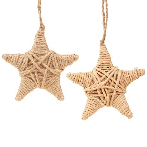 Decoratieve sterren om op te hangen raffia hennepboom decoratie 7,5cm 8 stuks