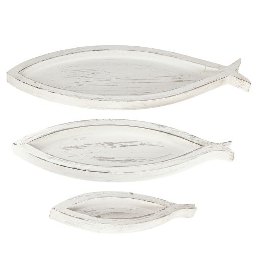 Artikel Decoratief dienblad hout vis wit naturel L30/40/50cm set van 3