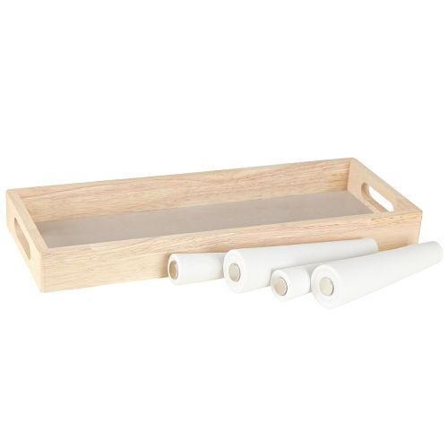 Artikel Decoratief dienblad hout mini vazen keramiek wit goud 35x14cm