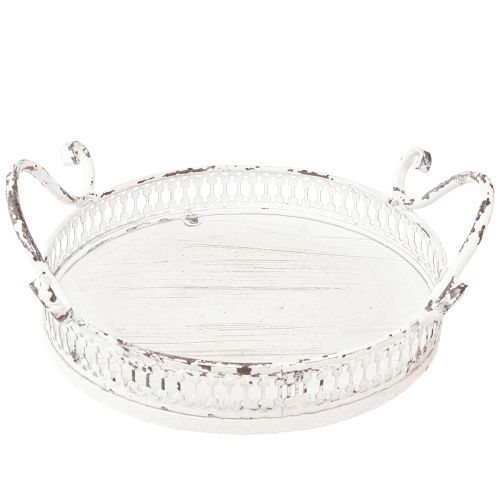 Floristik24 Decoratief dienblad metaal wit handvat shabby chic Ø20cm H8cm
