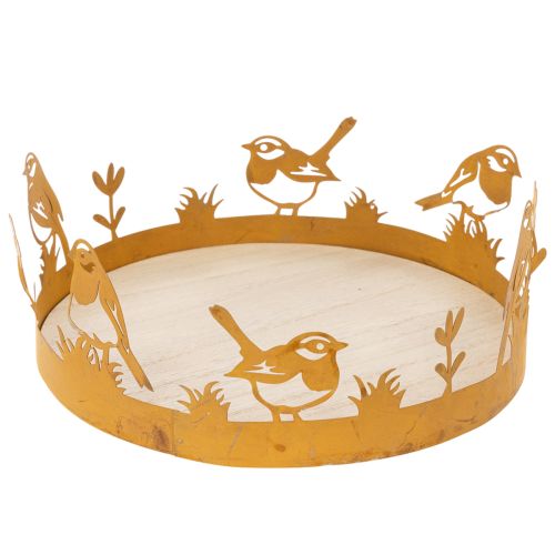 Decoratief dienblad, tafeldecoratie met vogels, lentedecoratie, geroest metaal, Ø20cm H8,5cm kopen | Floristik24.nl