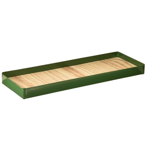 Decoratief dienblad rechthoekig groen metaal houten voet 41×14cm