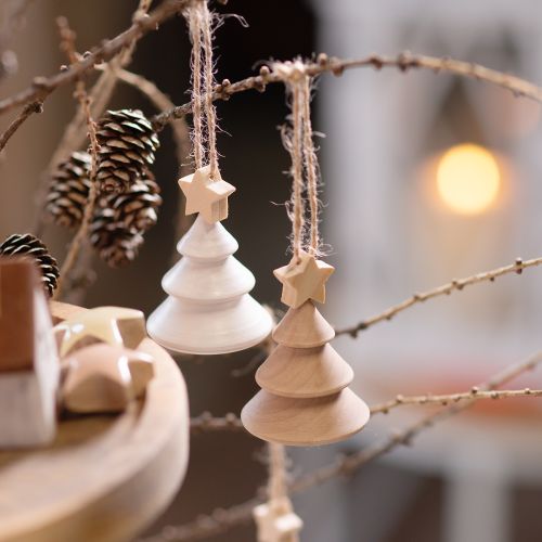 Artikel Decoratieve kerstboom houten kerstboomversiering Ø5cm H7.5cm 6 stuks