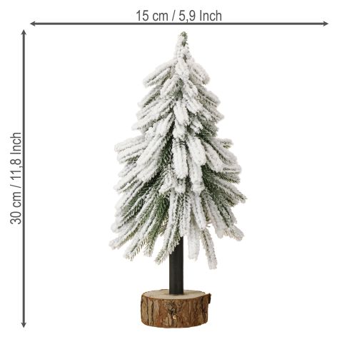 Floristik24 Decoratieve kerstboom bedekt met sneeuw op een houten voet Ø15cm H30cm