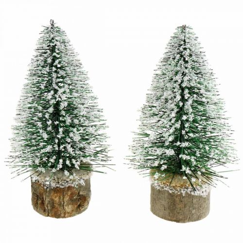 Kerstdecoratie, deco dennenboom, mini den groen besneeuwd H15cm Ø9,5cm 6st
