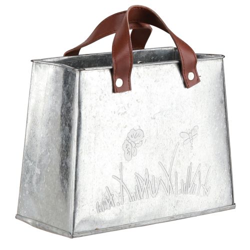 Artikel Decoratieve tas zilver wit bruin metalen plantenpot L22cm 2st