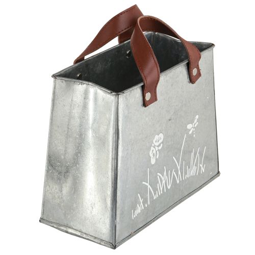 Artikel Decoratieve tas zilver wit bruin metalen plantenpot L22cm 2st