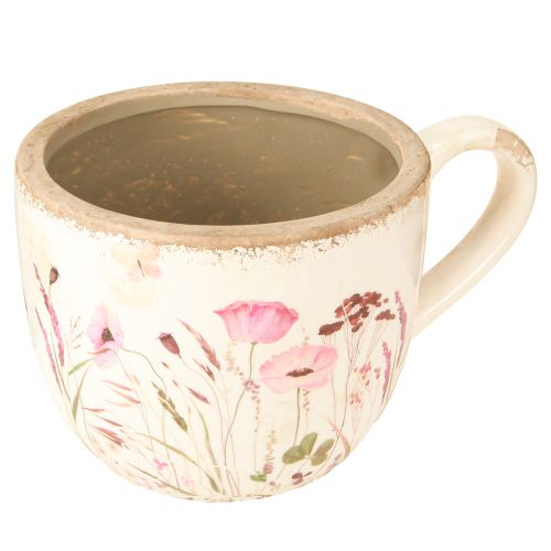 Decoratieve beker keramiek klaproos craquelé crèmekleurig 15cm×12,5cm