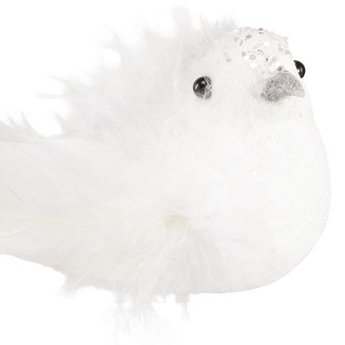 Artikel Decoratieve duiven op clip paar duiven met veren en glitter wit 16cm 2 st.