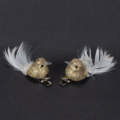 Artikel Decoratief paar duiven, decoratieve vogels met clip, goudkleurig, 5 cm, 4 stuks