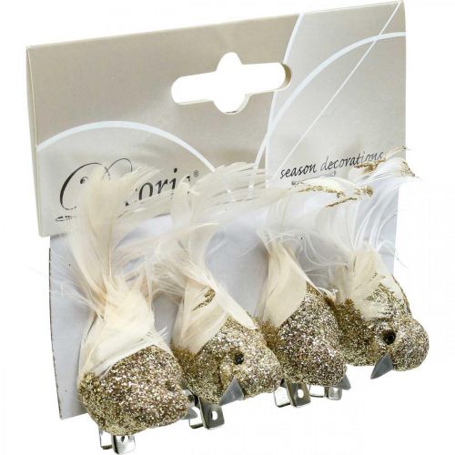 Artikel Deco koppel duiven Deco vogels met clip Goud L5cm 4 st