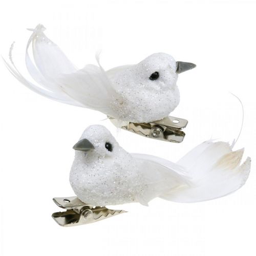 Artikel Deco koppel duiven Deco vogels met clip wit L5cm 4 st