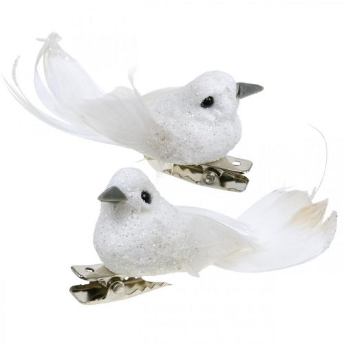 Deco paar duiven Deco vogels met clip wit L5cm 4st