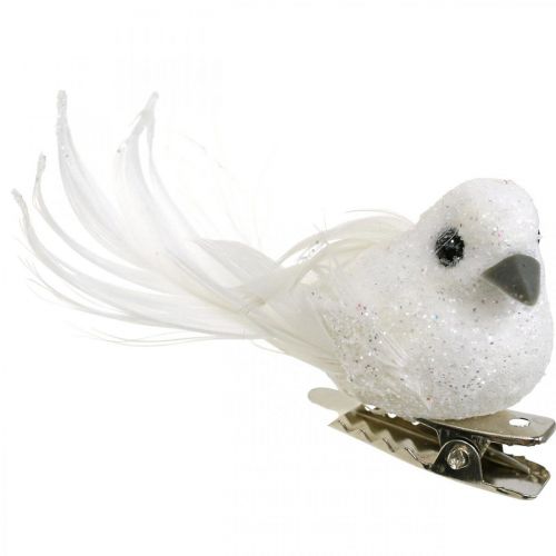 Artikel Deco koppel duiven Deco vogels met clip wit L5cm 4 st