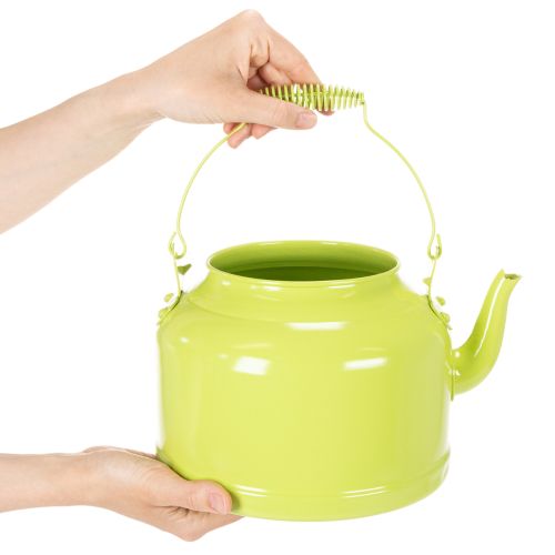 Decoratieve metalen theepot, appelgroen - bloempot - Ø20cm H15cm - veelzijdige tuindecoratie en cadeau-idee | Floristik24.nl