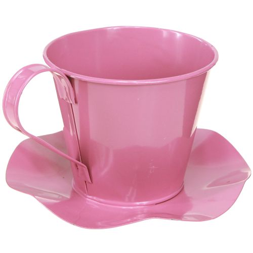 Artikel Decoratieve theekop metalen beker met bord roze Ø12 H10cm 8 st