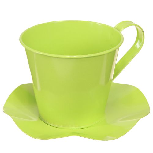 Artikel Decoratieve theekop metaal met bord lichtgroen Ø12 H10cm 8 st