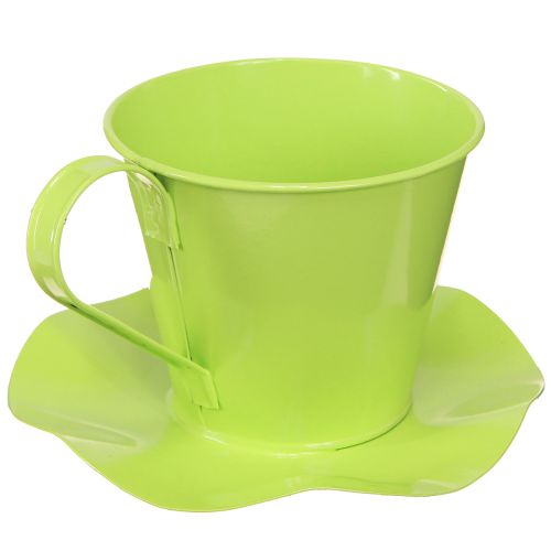 Artikel Decoratieve theekop metaal met bord lichtgroen Ø12 H10cm 8 st
