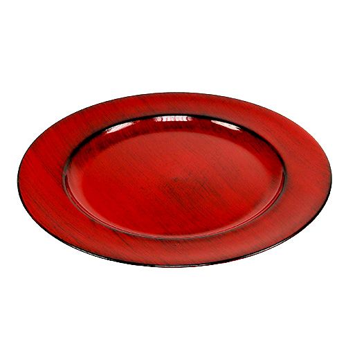 Floristik24 Decoratiebord kunststof Ø28cm rood-zwart