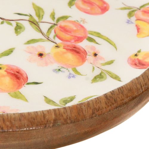 Artikel Decoratief bord met voet mangohout perzikmotief Ø26cm H9,5cm