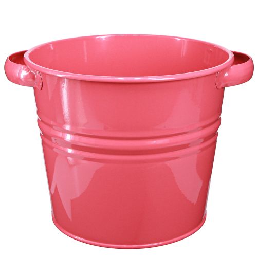 Artikel Sierpot roze metalen bloempot handvatten 31x26x 21,5cm