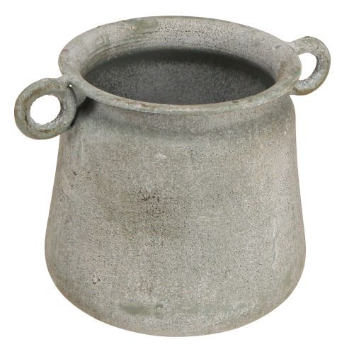 Artikel Sierpot vintage plantenbak metaal met handvatten grijs H13,5cm
