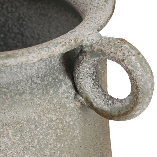 Artikel Sierpot vintage plantenbak metaal met handvatten grijs H13,5cm