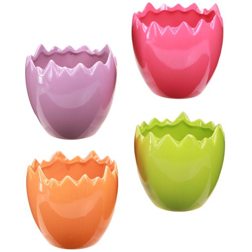Floristik24 Decoratieve plantenbak Pasen kleurrijke paaseieren keramiek Ø11cm 4 stuks