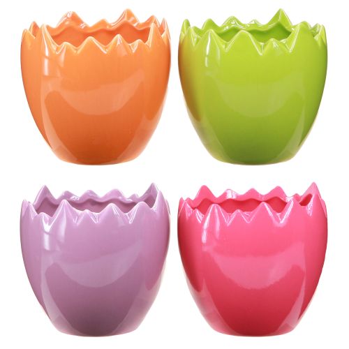 Artikel Decoratieve plantenbak Pasen kleurrijke paaseieren keramiek Ø11cm 4 stuks