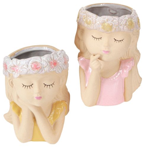 Artikel Decoratieve vaas keramiek plantenbak meisje Ø7.5cm H16cm 2st