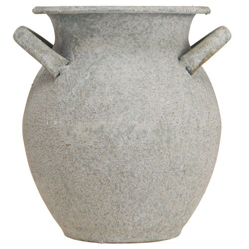 Artikel Decoratieve vaas met handvatten vintage plantenbak metaal grijs H13cm