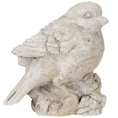 Decoratief vogelbeeldje mus gegoten steen witgekalkt H12,5cm