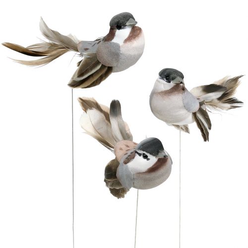 Floristik24 Decoratieve vogel grijs, bruin 8,5 cm 12st