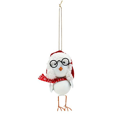 Decoratieve vogel met hoed rood en wit 10,5cm