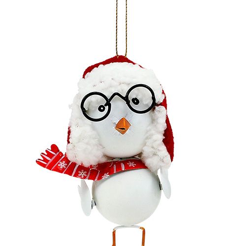 Artikel Decoratieve vogel met hoed rood en wit 10,5cm