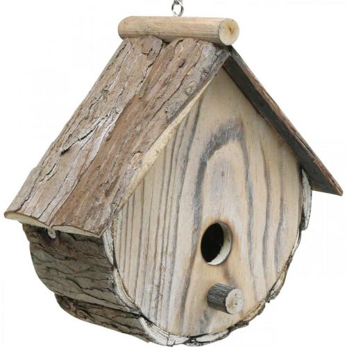 Floristik24 Decoratief Vogelhuis Houten Decoratieve Nestkast Met Natuurlijke Schors Wit Gewassen H23cm W25cm