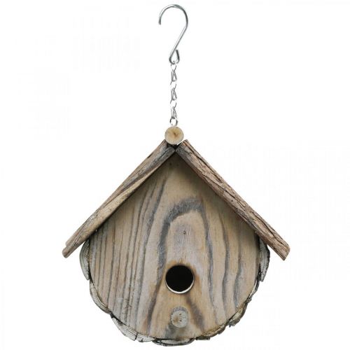 Floristik24 Decoratief Vogelhuis Houten Decoratieve Nestkast Met Natuurlijke Schors Wit Gewassen H23cm W25cm