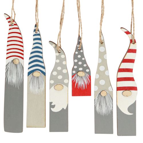 Floristik24 Decoratieve kabouter kerstboomversiering hout grijs rood 8-15cm 18 st