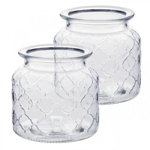 Floristik24 Decoratief lantaarn ruitpatroon, glazen vat, glazen vaas, kaarsdecoratie 2st