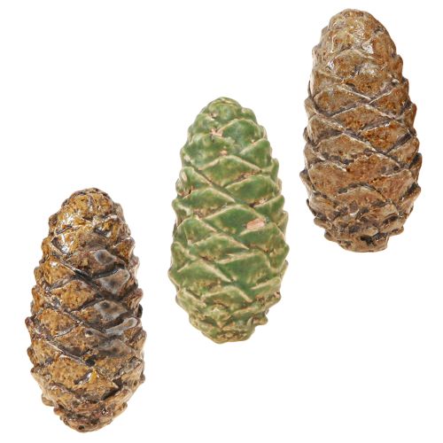Decoratieve kegels keramiek assorti groen geel bruin 8,5cm 6 stuks