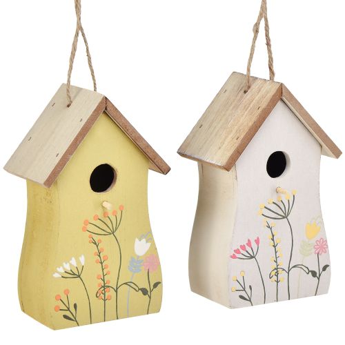 Floristik24 Decoratie voor het ophangen van vogelhuis hout wit geel 13cm 2 st